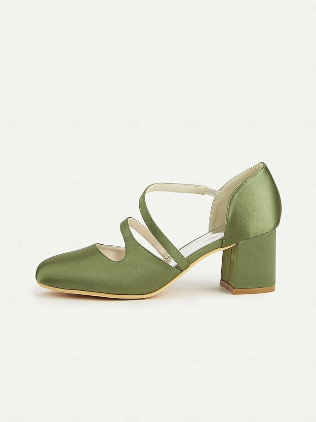 Green Women's Heels Satin – Jane Mary Elegant 1950s Block