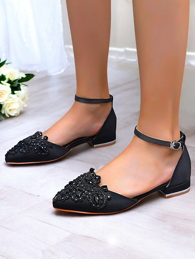 Style Flats Green Vintage Pointed-Toe Gemstone Embellished –