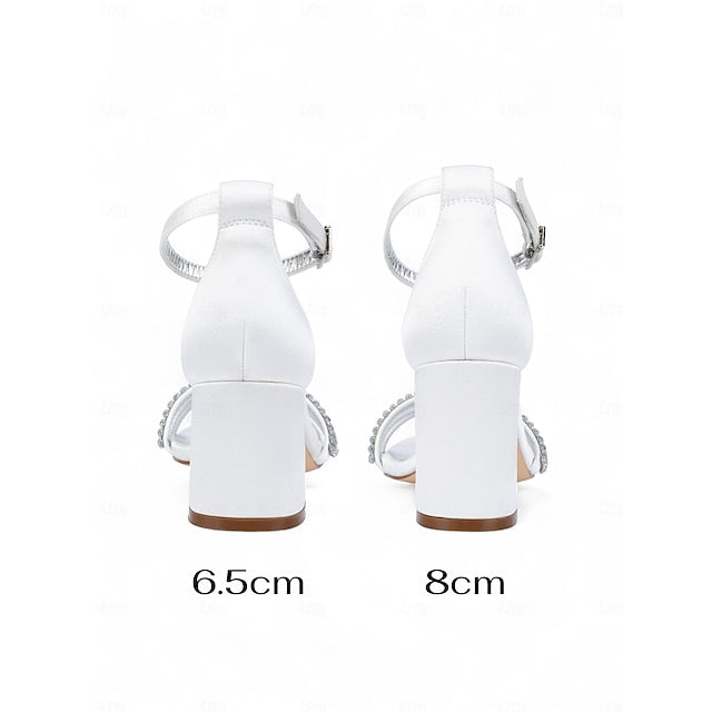 Purple Block Sandals Women's Heel Satin Rhinestone with