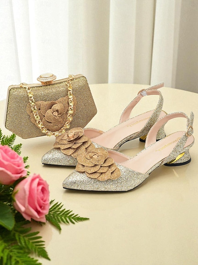 Glitter Evening and Slingback Matching Women's Clutch Heels