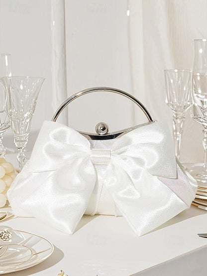 Elegant Clutch Evening Bag – Pearl Women's Bow Satin