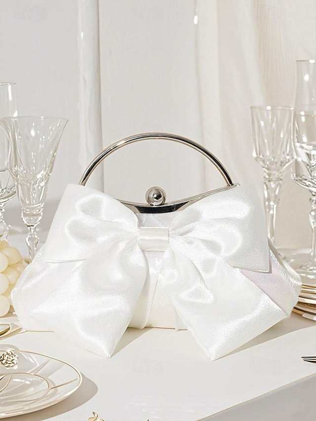 Evening Elegant Satin Bow Bag Pearl – Women's Clutch