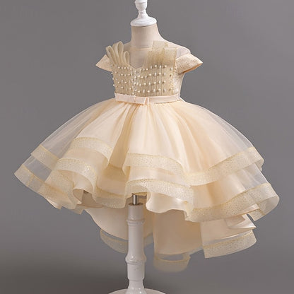 Wedding Girls' Party Dress Solid Sleeve Color Kids Short