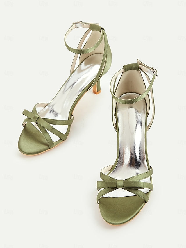 Women's Green Strappy 1950s Kitten Satin Vintage Heel