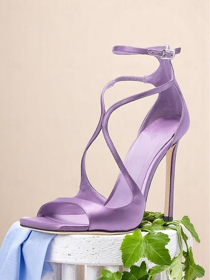 Satin Elegant Heels Crisscross - Stiletto Lavender Women's