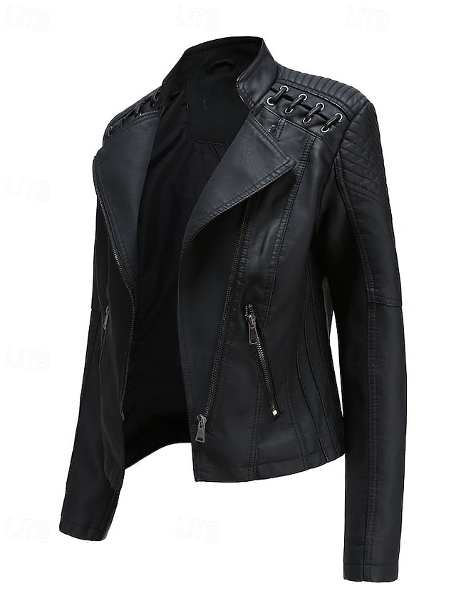 Jacket Zipper Leather Pocket Comfortable Faux Women's
