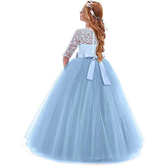 Flower Prom Years Kids Princess Lace Girl 3-13 Dress