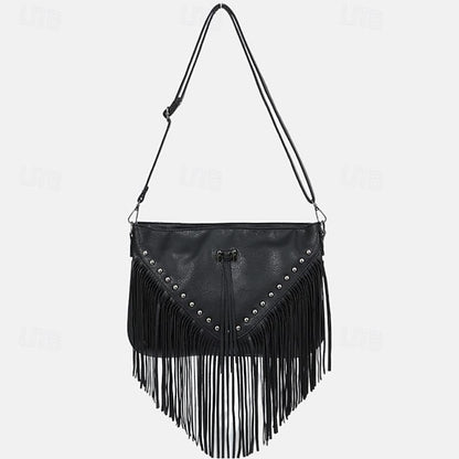 Crossbody Fringe Style Bohemian Bag with Leather Women's