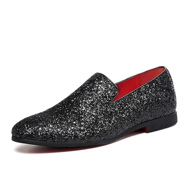 Men's with and Silver Slip-On Glitter Design Loafers