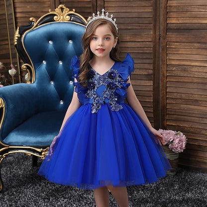 Color Sequin Party Solid Kids Flower Dress Girls'