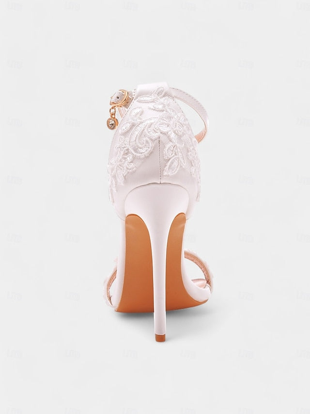 with Stiletto Heels Ankle White Strap Lace Wedding Women's