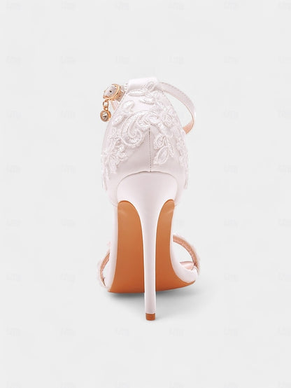 Wedding Stiletto White Heels Strap Women's Ankle Lace with