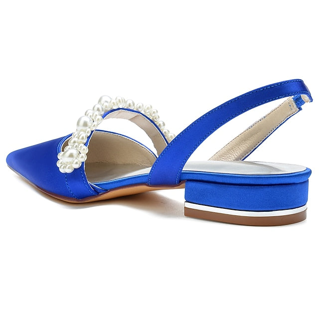 Shoes Elegant with Pearl Women's White Satin