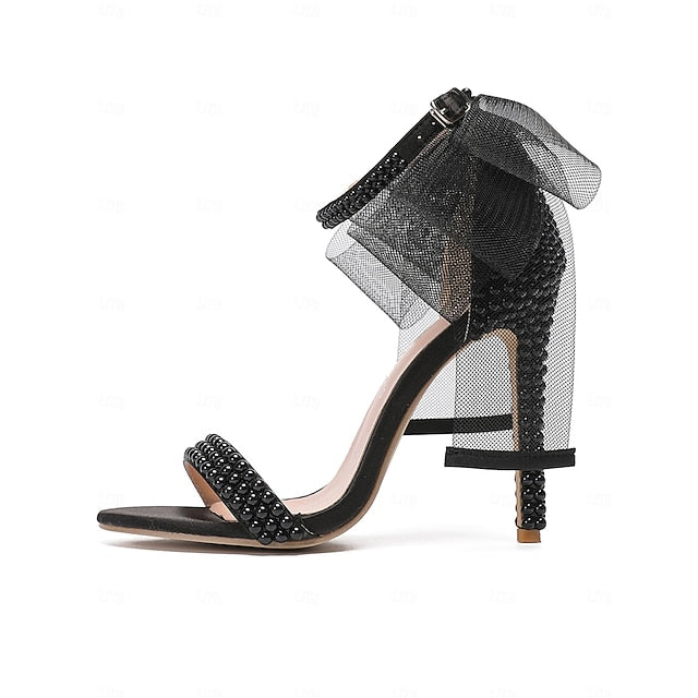 Heels Pearl with White Bow and Women's Embellished Wedding