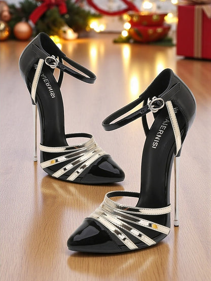 Red Women's Black - and Leather Stiletto Patent Heels