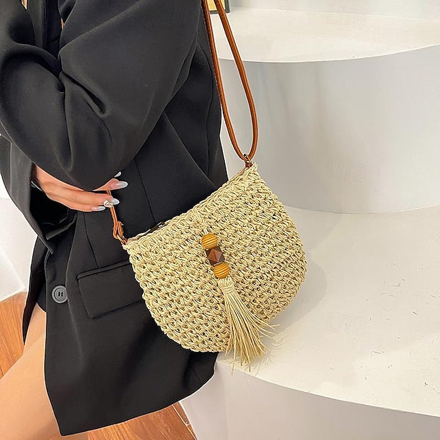 Tassel Women's Bag Woven Boho Handbag – Straw Crossbody