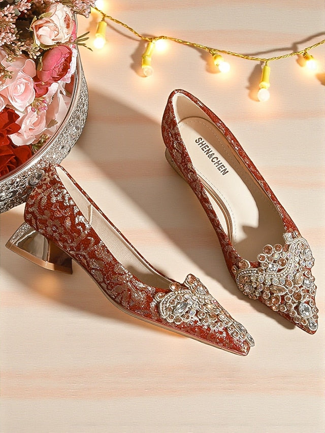 Women's Flats Rhinestone Red Pointed-Toe Embellished