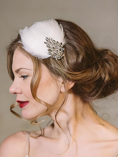 Clip - Crystal Women's White Feather Vintage Hair