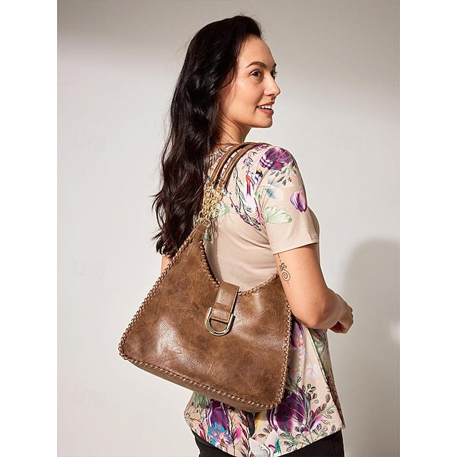 Hobo Bag with Chain – Leather Strap Vintage Women's Large