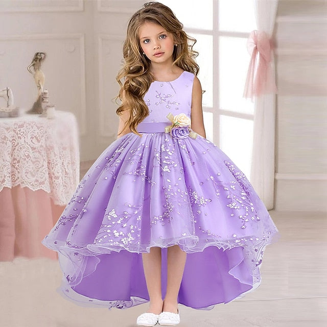 Floral Colored Solid Dress Girls' Kids Wedding Sleeveless