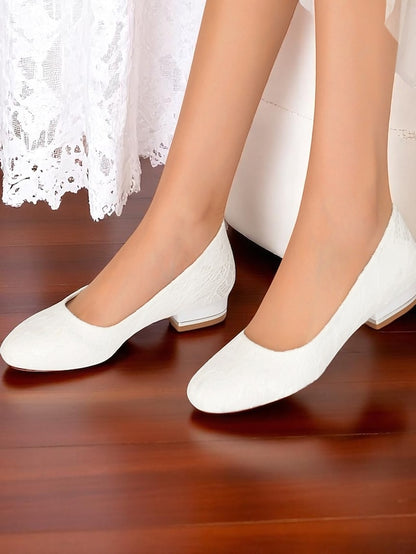 Women's Heel Ivory Flats Low Lace Wedding