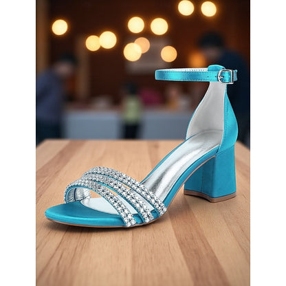 Sandals Block Women's with Purple Satin Rhinestone Heel