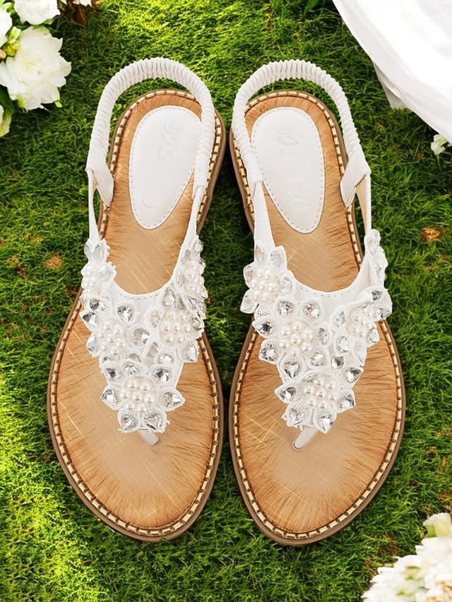 Comfortable Beaded Floral with Design Flat Slip-Ons