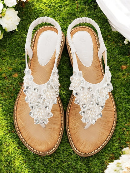 Comfortable Beaded Floral with Design Flat Slip-Ons
