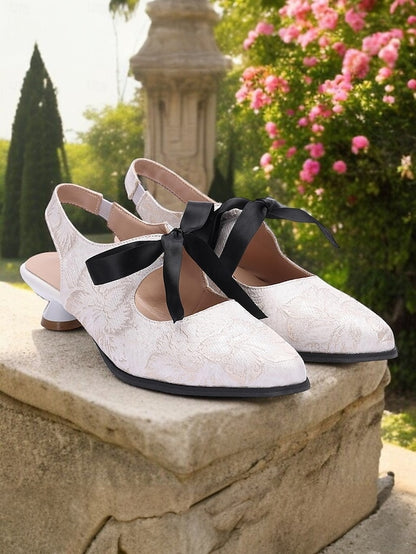 Slingback - Elegant Women's Vintage with Lace Heels Bow
