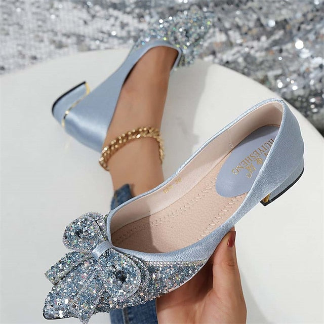 Bow Flats with Women's Rhinestone Glitter - Elegant Detail