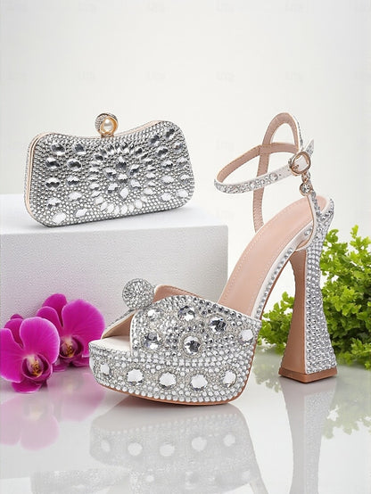 Platform with Women's Rhinestone Sandals Matching High Heel