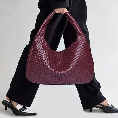 Woven Bag Faux – Burgundy Leather Hobo Women's Chic