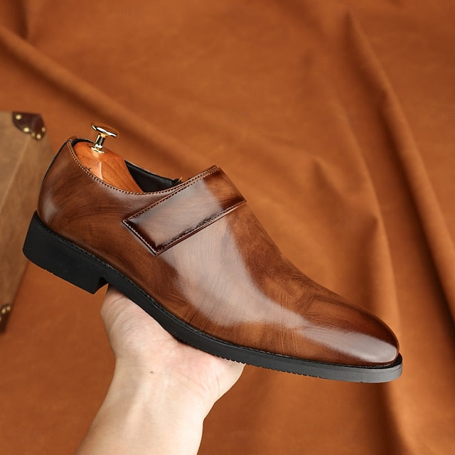 Leather Loafers Shoes Brown Slip-On Business Men's