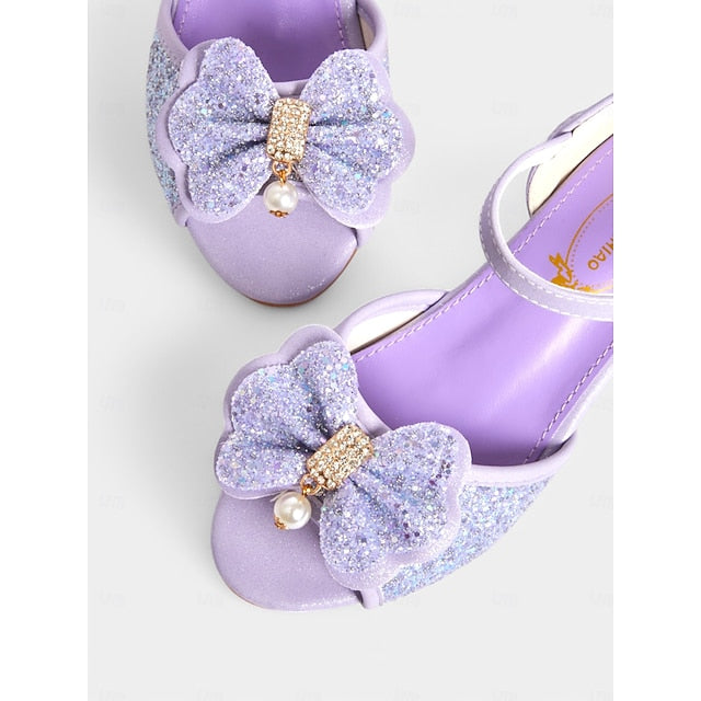 Glitter Purple Bow Accent Pearl Girls' Sandals with