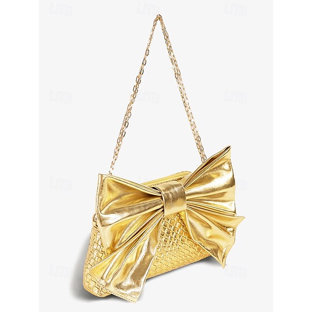 Oversized Faux Leather Bag Women's Clutch Bow with Gold