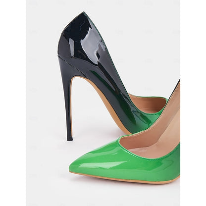 Black Pointed Patent Leather Toe Pumps Green Women's