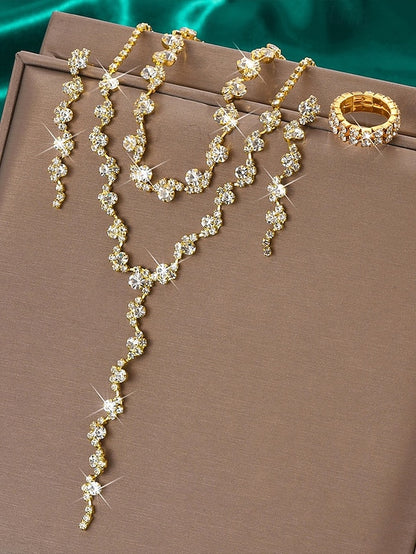 – Elegant Set Rhinestone Jewelry Necklace Gold