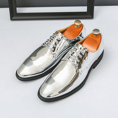 – Gold Leather Sleek Shiny for Lace-Up Men Patent Shoes