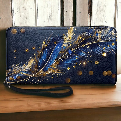 Women's with Gilded Large Capacity Wallet Feather Print