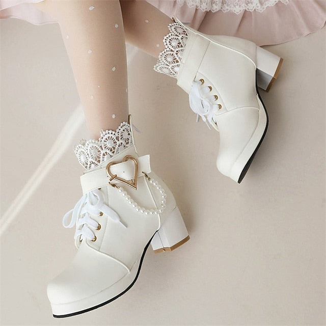 Lace-Up – White Bridal Women's Boots Wedding Ankle Shoes