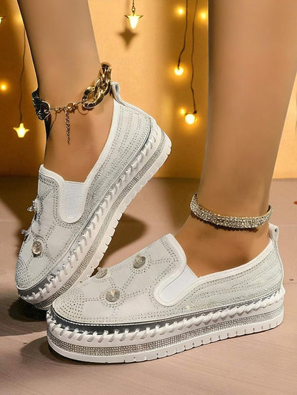 Rhinestone Red Platform Sneakers with Studs Slip-On Women's