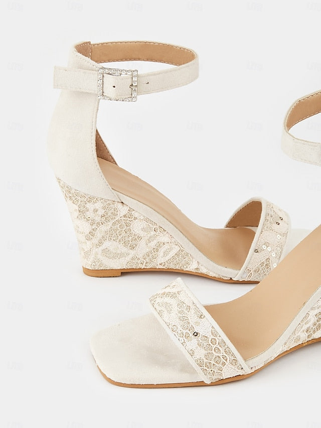 Strap Lace Heel Women White for Sandals Ankle Wedge Stylish –