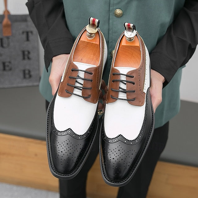 Brown with Men's Oxford and Shoes White Wingtip