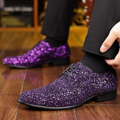 – Shoes Purple Bold Statement Lace-up Glitter Party Men's