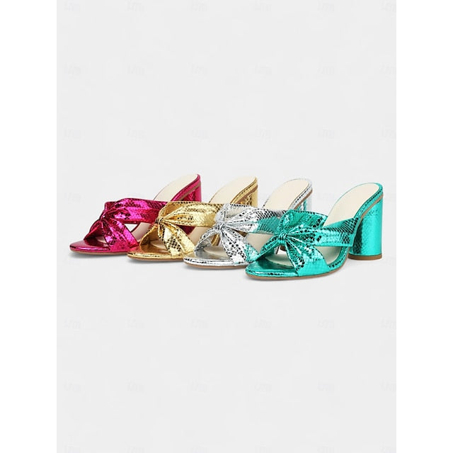 Women's Metallic Bridal Mules Bow with Pink – Design