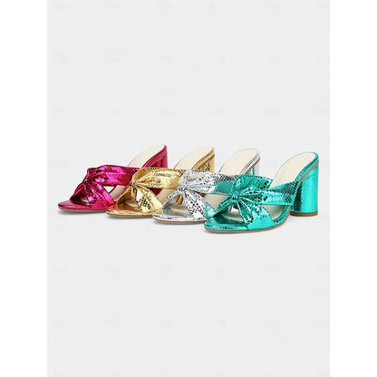Women's Metallic Bridal Mules Bow with Pink – Design