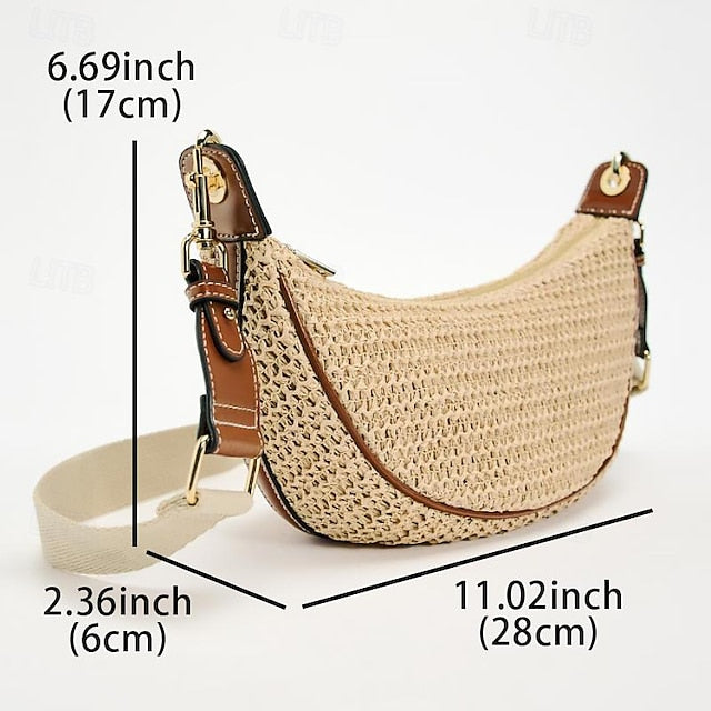 Straw Leather Women's Boho Crossbody Bag with Adjustable