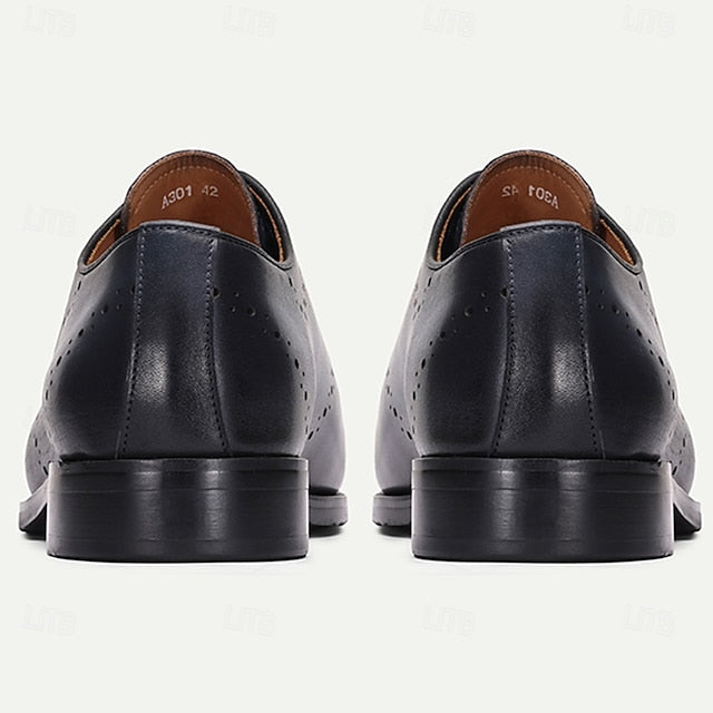 Men's Shoes Classic Oxford Cowhide Genuine Navy Blue