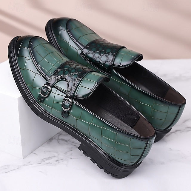 – with Crocodile Men's Brown Leather Pattern Faux Loafers