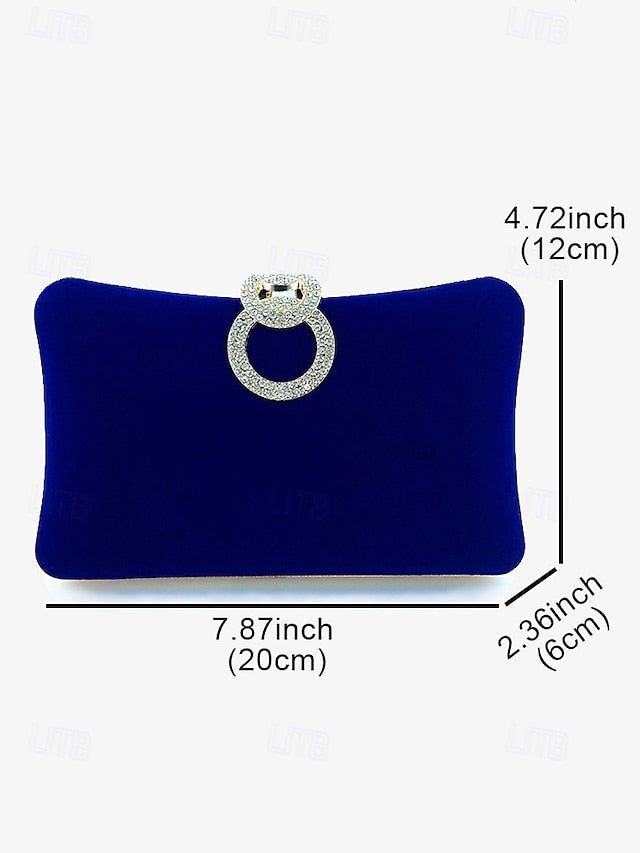 Blue Clutch Women's with Velvet Ring Bag Elegant Rhinestone